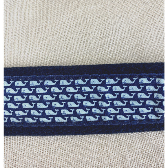 VINEYARD VINES Mens Blue Whale Cotton Canvas Webbing and Brown Leather Belt - Picture 4 of 6
